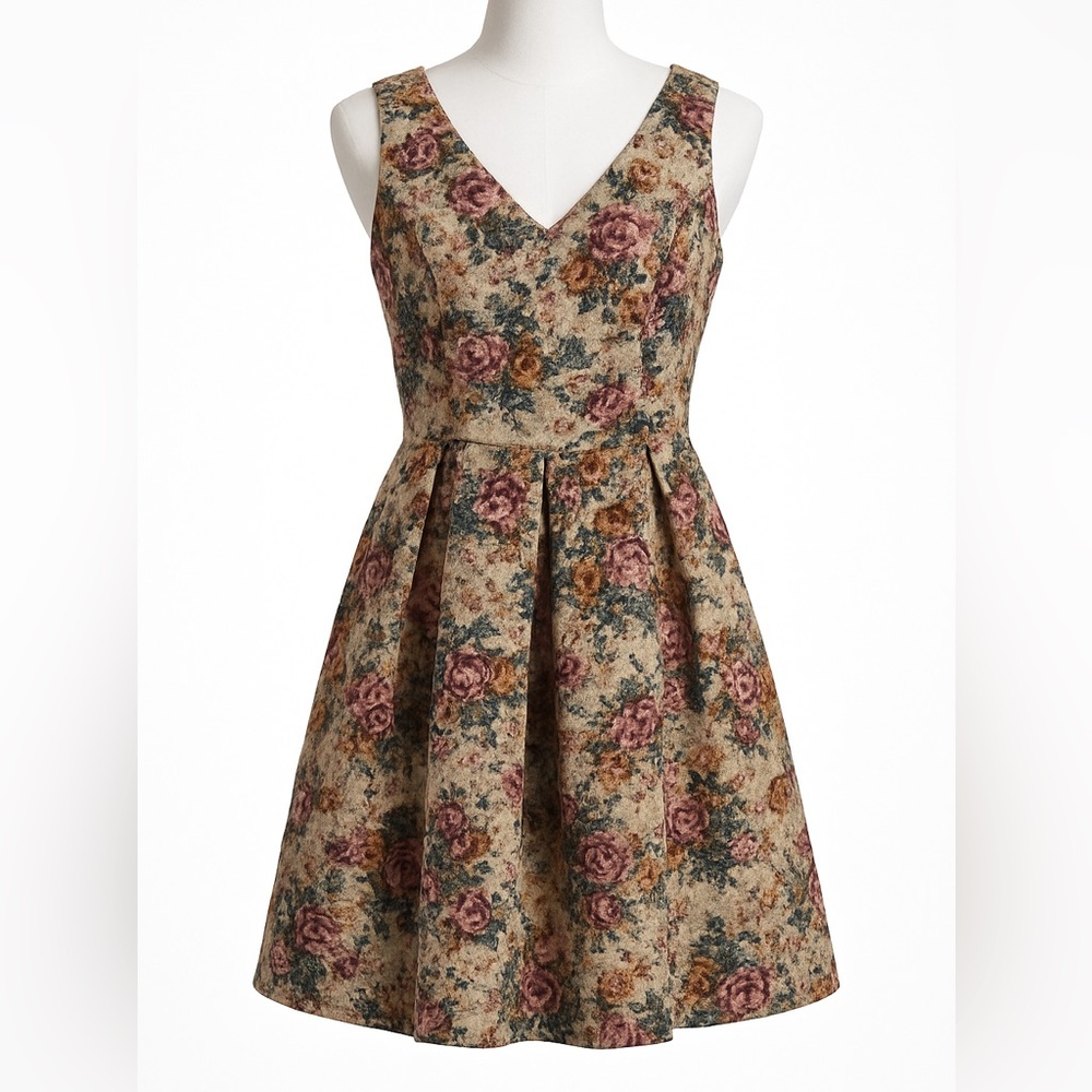 Floral V-Neck Mini Dress in Rose Print
